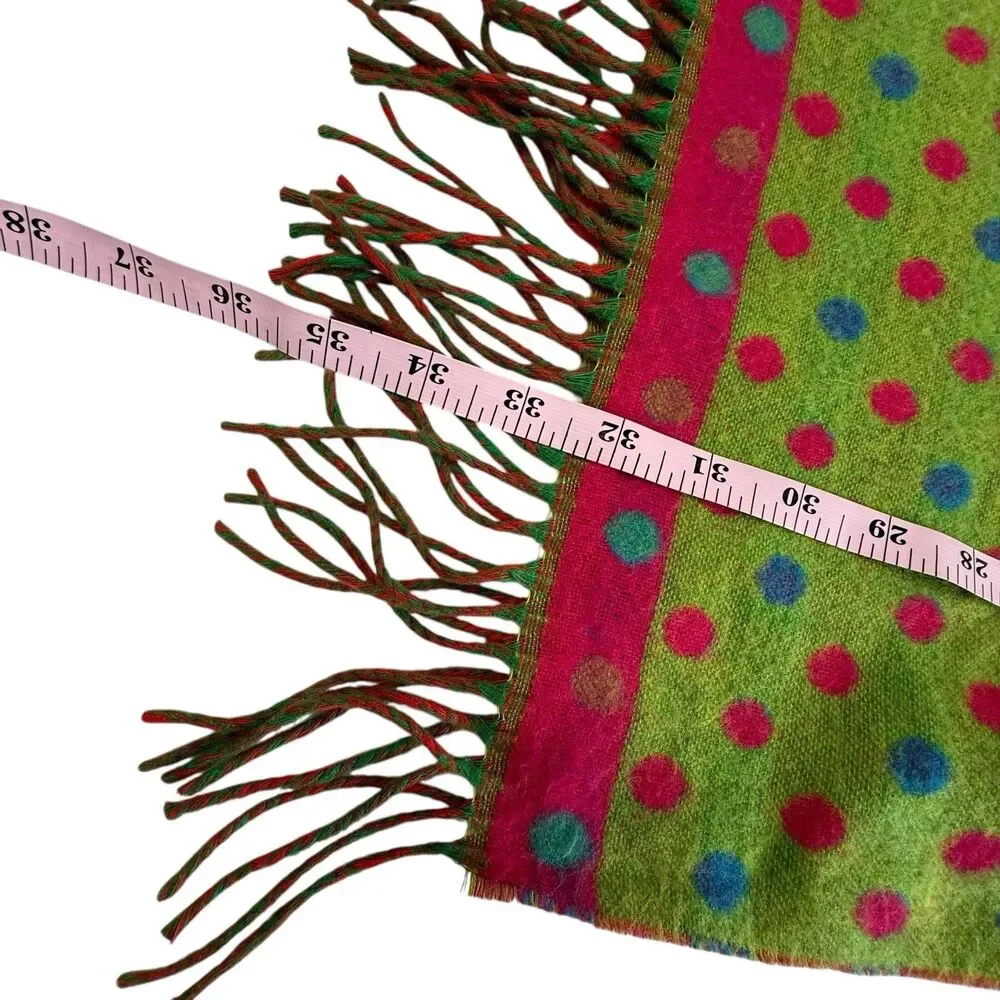 Scottish 100% Cashmere Polka Dot 70x12 Scotland Pink Green 72x11 Reversible